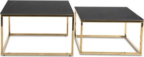 Zestaw Stolików Kawowych TENOR Czarny Marmur/Złoty do Salonu Glamour