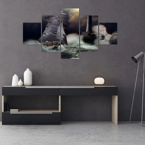 Obraz - Statek płynący przez wzburzone fale (125x70 cm)