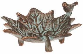 Metalowa pićka Liść klonu z ptaszkami Romance, 17x 16 x 6 cm, miedziana