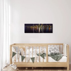 Obraz miasta nocą (z zegarem) (90x30 cm)