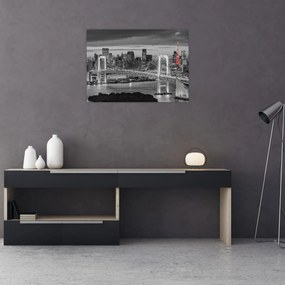 Obraz na szkle - Duże miasto z czerwoną wieżą (70x50 cm)