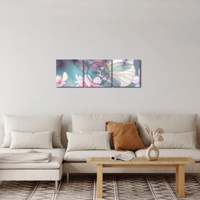Obraz - Motyl na drzewie wiśni (z zegarem) (90x30 cm)