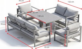 Zestaw mebli ogrodowych Bellagio NM2011-G-BR z sofami, fotelami i ławostołem, szary, poduszki beżowe