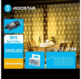 Aigostar - LED Zewnętrzny łańcuch bożonardzeniowy 200xLED/8 funkcji 6x1,5m IP44 ciepła biel