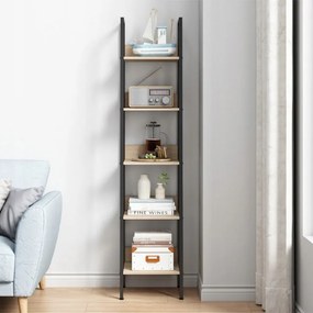 Industrialny wysoki regał stojący jasny brąz 5 półek drabinka na książki