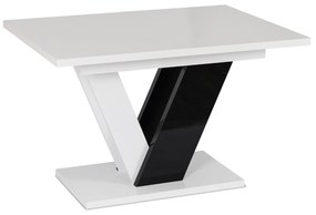 Zestaw Stół Prostokątny Rozkładany CLARK 120-160 cm Czarny/Biały Połysk i 4 Krzesła Tapicerowane do Salonu ROBIN Szare Welurowe