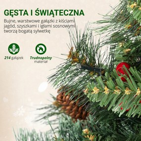 HOMCOM Sztuczna choinka 120 cm z 100 LED, 8 trybów, 214 gałązek | Aosom PL