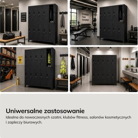Szafka BHP ubraniowa, skrytkowa, perforowana, 10 skrytek, czarna, 1360x1720x450 mm: BARTEK PRO