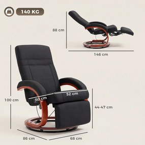 HOMCOM fotel relaksacyjny z funkcją leżenia fotel telewizyjny z wysokim oparciem ergonomiczne podłokietniki podnóżek drewniana podstawa wygląd lnu | Aosom PL