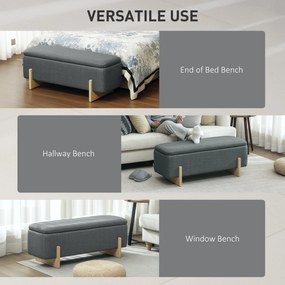 HOMCOM Hoker ze schowkiem, ławka z piankowym wypełnieniem, imitacja lnu, 111 x 44 x 44,5 cm, ciemnoszary