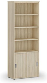 Szafa biurowa kombinowana PRIMA WOOD, drzwi przesuwne na 2 poziomach, 800 x 420 x 2128 mm, dąb naturalny
