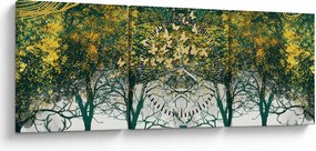 Obraz - Jelenie w zielonym lesie (z zegarem) (90x30 cm)