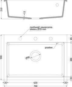 Mexen Elix zlewozmywak granitowy 1-komorowy 700 x 500 mm, biały, syfon złoty - 6526701005-20-G