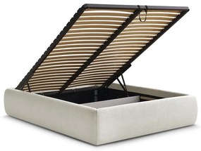 Beżowe tapicerowane łóżko dwuosobowe ze schowkiem/bez zagłówka ze stelażem 180x200 cm Inera – Bobochic Paris