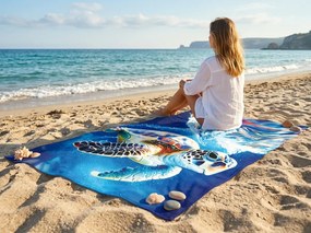 Szybkoschnący ręcznik plażowy XXL CHELONIA niebieski 150 x 210 cm, 100% mikrofibra