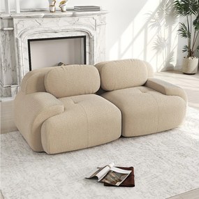 Sofa 2-osobowa z poduszkami - Prosta sofa z zaokrąglonymi podłokietnikami i poduszkami dekoracyjnymi - beżowy sztruks