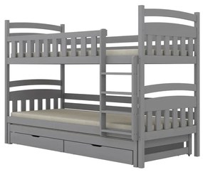 Łóżko piętrowe JULITA 160x80 szare drewniane trzyosobowe z szufladami KOCOT KIDS