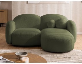 Zielony narożnik z materiału bouclé (prawostronny/z szezlongiem) Orbit – Ropez