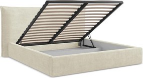 Beżowe tapicerowane łóżko dwuosobowe ze schowkiem ze stelażem 140x200 cm Esala – Makamii