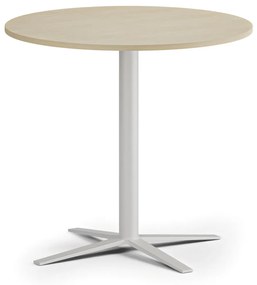 Stolik kawowy AURA, średnica 80 cm, biała podstawa, brzoza