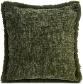 Oliwkowa poszewka dekoracyjna z futerkiem na brzegach Blanca