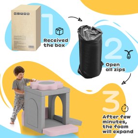 AIYAPLAY 12-elementowy Zestaw Bloków z Pianki do Wspinaczki, Budowy, Czołgania, Wewnętrzne Maty do Zabawy z Pokrowcem Kordurowym, Szary + Różowy