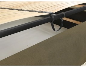 Ciemnozielone tapicerowane łóżko dwuosobowe ze schowkiem i stelażem 180x200 cm Jagna – Bobochic Paris