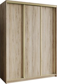 Szafa Przesuwna NISSE 150 cm Szafa Trzydrzwiowa z Szufladami Dąb Sonoma / Złote Profile
