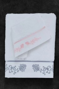 Ręcznik DIARA 50x100 cm Biały / różowy haft