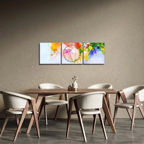 Obraz - Kwiaty, malarstwo (z zegarem) (90x30 cm)