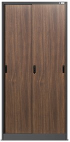 Biurowa szafa metalowa z drzwiami przesuwnymi KUBA, 900 x 1850 x 400 mm, Eco Design: antracytowa/ orzech