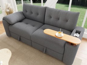 Kanapa 3-osobowa - z miejscem do przechowywania - z podparciem dla głowy i wbudowanym stolikiem pomocniczym - szary