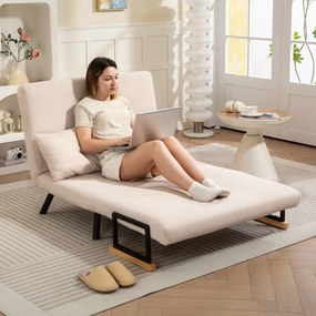 HOMCOM Sofa rozkładana 2-osobowa, sofa welurowa, funkcja spania, w zestawie 2 poduszki, wygląd weluru, Naturalny + Beżowy + Czarny | Aosom PL