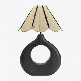 Lampa Stołowa Joana Z Drewna Mango Nizina Czarna & Biały - Czarny Ø35 Cm - ↑20 Cm Irais - Sklum