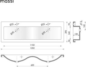 Umywalka wpuszczana w blat biała błyszcząca z konglomeratu WAVE DUO 120 cm