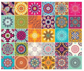 Zestaw 30 naklejek ściennych Ambiance Wall Stickers Tiles Azulejos Mariska, 15x15 cm