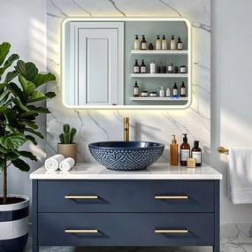 Zaokrąglone lustro podświetlane LEDowo - 80x60/100x70/120x70 cm w srebnej ramie aluminiowej