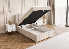 Eleganckie tapicerowane łóżko kontynentalne Lefroy 120x200 z pojemnikiem na pościel i stylowym wezgłowiem