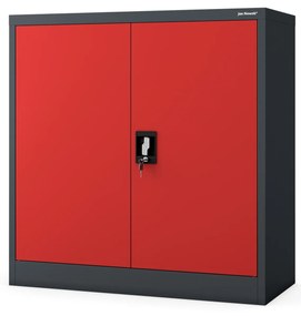 Szafka z pólkami zamykana, warsztatowa BEATA, 900 x 930 x 400 mm, antracytowo-czerwona