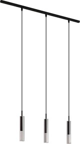 Nowoczesny system szynowy czarny z 3 lampami wiszącymi czarnymi z przydymionego szkła 1-fazowy - Slimline Loyce
