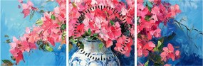 Obraz - Wazon z różowymi kwiatami (z zegarem) (90x30 cm)