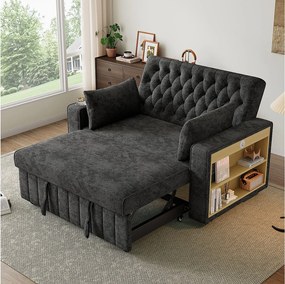 Sofa z funkcją rozkładania - Sofa do salonu z uchwytem na kubek i portem ładowania USB - półka do przechowywania - szara tkanina szenilowa