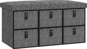 HOMCOM Ławka na Buty, Obicie w Optyce Lnu, 6 Komór, Rama z MDF, Szary