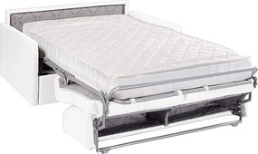 Kanapa 3-osobowa rozkładana typu express z białej ekoskóry z siedziskiem z pianki z pamięcią kształtu - Powierzchnia spania 140 cm - Materac 18 cm CALIFE