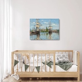 Obraz na szkle - Claude Monet, Ships Riding on the Seine at Rouen, reprodukcje (70x50 cm)