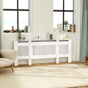HOMCOM Osłona grzejnika, design z lamelami, regulowana długość 125-201 cm, MDF, Biała