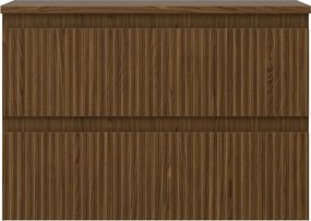 Mexen Rivel szafka łazienkowa podumywalkowa 70 cm z blatem, 2 szuflady, ryflowana , orzech - 91A20-07047-2-BFFC86
