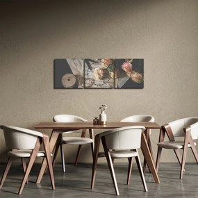 Obraz nut i róż (z zegarem) (90x30 cm)