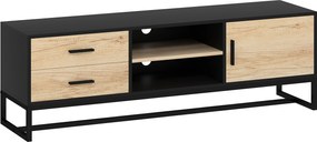 HOMCOM Szafka RTV z drzwiami, 2 szufladami, otwartymi półkami, regulowaną półką, Czarna
