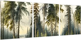 Obraz - Krajobraz lasów w stylu vintage (z zegarem) (90x30 cm)